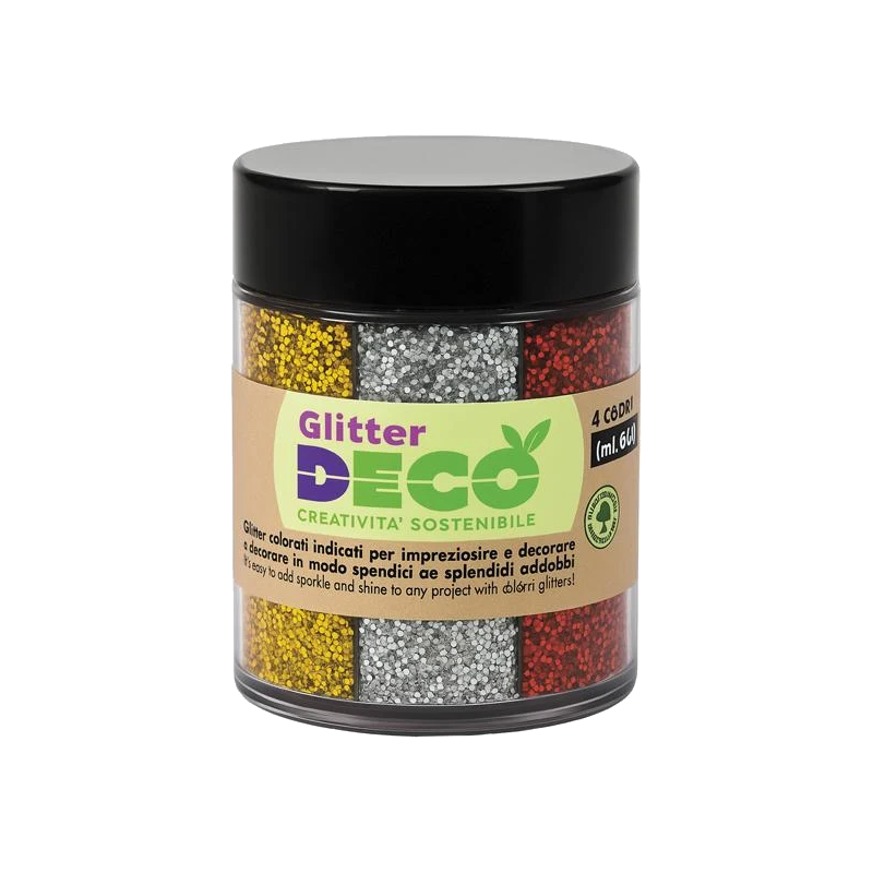 Glitter bio DECO CWR grana fine 60 ml in dispenser da 4 colori assortiti