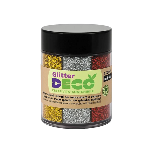Glitter bio DECO CWR grana fine 60 ml in dispenser da 4 colori assortiti